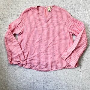 Women's Uniqlo Pink Stripe Long Sleeve Zip Back Blouse Top Size S